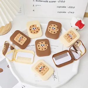 Espejo Compacto en Forma de Galleta de Dibujos Animados Con Mini Peine Espejo de Maquillaje Portátil para Mujeres Niñas