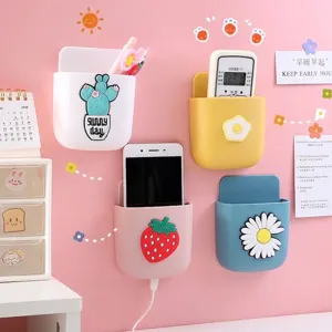 Creative cartoon wall-mounted storage boxes for remote controls and phone charging support