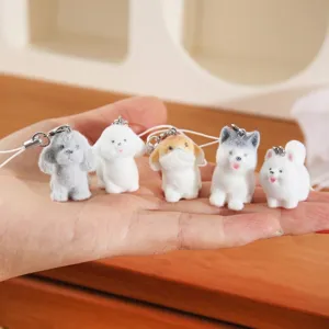 Set of 5 cute miniature flocking dog charms for keychains or tabletop desk decor