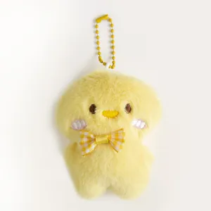 Lindo llavero de pato de peluche amarillo con lazo de cuadros, adorno para bolso