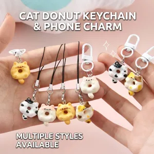 Set of cute cat-shaped donut keychains and phone charms in various colors
