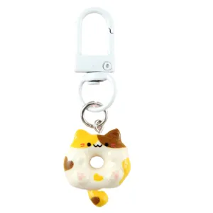 Kawaii cartoon cat donut shaped keychain with white metal lobster clasp for bags