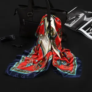 Women's Satin Square Scarf Vintage Carriage Floral Printed Scarf Elegant Headscarf Shawl Accessory For Daily Travel Party