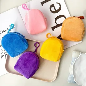 Creative Mini Backpack Coin Purse Plush Zipper Earphone Storage Bag With Hook Cute Keyring Bag Pendant Small Gift For Students Kids