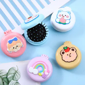 Cute cartoon folding cushion hairbrushes with colorful bear and rainbow patterns
