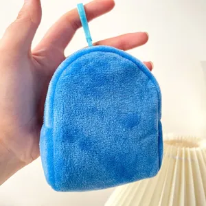 Mini blue plush backpack coin purse keychain for earphone storage and bag charm