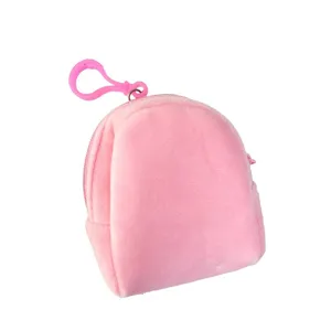 Cute pink plush mini backpack coin purse and keychain for earphone storage and gifts