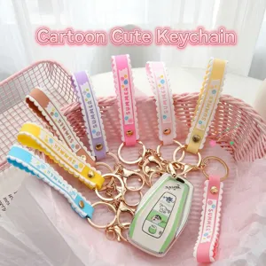 Colorful PVC soft rubber wristband keychains with gold hardware for cute bag charms