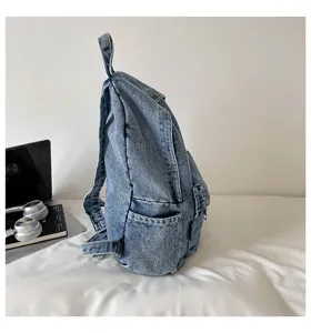 Vintage denim rugzak voor dames, grote capaciteit casual canvas schooltas voor dagelijks gebruik.