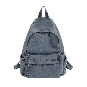 Vintage denim rugzak met grote capaciteit voor vrouwen, casual schooltas voor dagelijks gebruik.