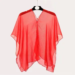 Lightweight sheer red chiffon beach shawl sun protection cape on elegant hanger