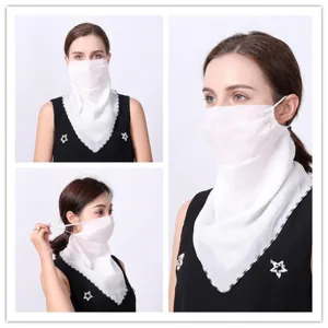 Breathable white chiffon sun protection face mask scarf for women outdoor cycling