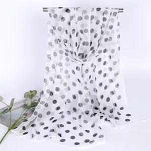 Elegante sciarpa rettangolare in georgette a pois neri da donna, leggera e trasparente