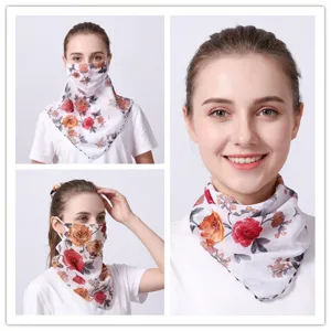 Breathable floral chiffon sun protection face mask and neck gaiter for women cycling