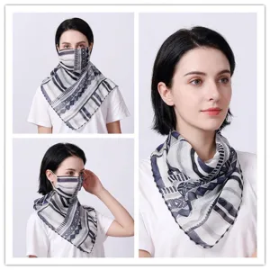 Detailed view of a breathable chiffon sun protection scarf mask for women with UV protection