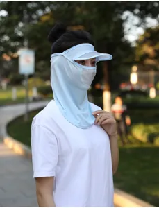 Detailed view of breathable ice silk sun protection mask worn by model outdoors