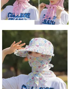 Elegant floral sun hat set with face and neck cover for full outdoor sun protection