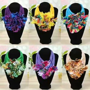 Stylish set of six colorful ruffled neck gaiter scarves for women in varied floral patterns