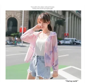 Women's pink sun protection jacket with purple prints for summer outdoor wear