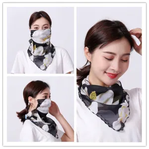 Floral chiffon sun protection face mask and neck scarf for women outdoor activities