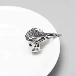 Viking Raven Skull Open Ring Nordic Compass Vegvisir Valknut Rune Adjustable Ring Vintage Alloy Hip Hop Punk Finger Ring For Men Jewelry Gift