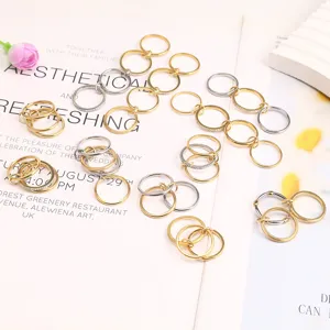 Niche Minimalist Titanium Steel Stackable Rings For Women Three Layer Interlocking Gold Silver Rhinestone Fashion Jewelry Accessory