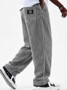 Herren Casual Kordhose Weites Bein Einfarbig Rippen Gerade Hose Kordelzug Locker Freizeithose Für Männer Kleidung