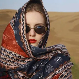 Ethnic style printed cotton linen scarf and shawl for sun protection and beach travel