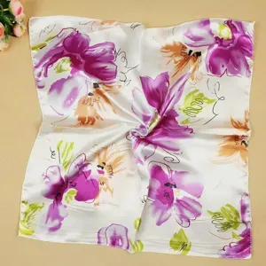 Elegant floral print square silk scarf for professional stewardess uniforms and workwear