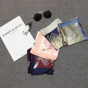 Elegant feather pattern silk square scarf for women, fashionable neck wrap accessory