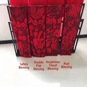 Four styles of Chinese red cashmere scarves with traditional Fu character and patterns