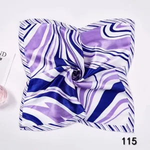 Elegant square silk scarf with purple wavy pattern for professional office wear