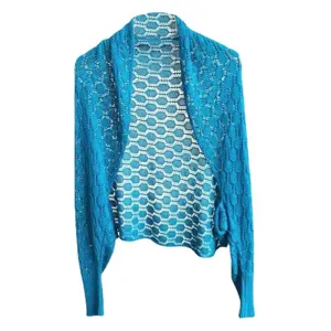Teal honeycomb hollow knit shawl shrug for sun protection and style fashion.