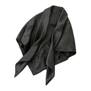 Elegant solid black satin square scarf 90cm for head wrapping and versatile hair styling