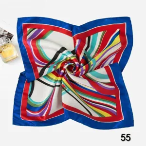 Professional square silk scarf with vibrant colorful abstract line pattern