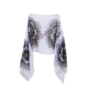 Eleganter weißer Chiffon-Schal mit Blumendruck für sommerlichen Strand-Sonnenschutz