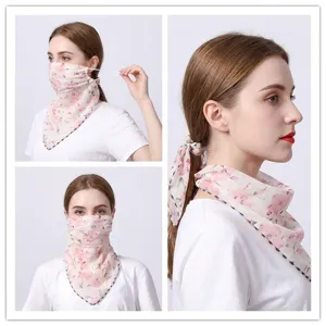 Floral chiffon sun protection face mask and neck gaiter scarf for women in summer