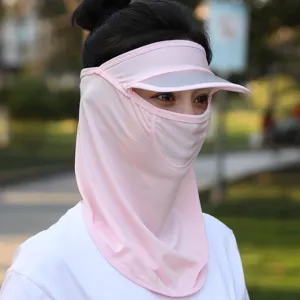 Pink ice silk full face sun protection mask with visor for summer outdoor activities