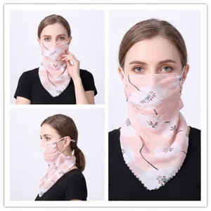 Floral chiffon sun protection face mask and neck scarf for women