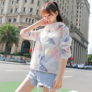 Women's breathable summer sun protection jacket with colorful pastel prints