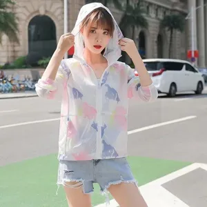 Women's lightweight printed hooded sun protection jacket for summer outdoor wear