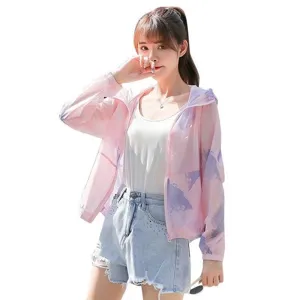 Breathable pink printed sun protection jacket for women summer outdoor leisure wear