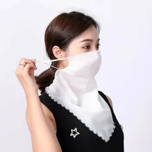 Summer UV protection breathable white chiffon face mask and neck scarf for women