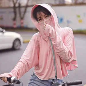 Pink ice silk sun protection jacket for women cycling and outdoor sport activities
