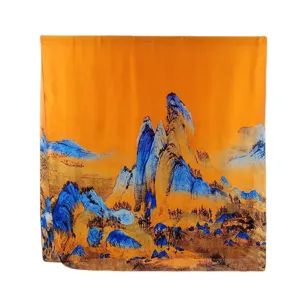 Ethnic style landscape painting print silk-like scarf shawl for travel and photography