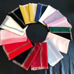 Damen Dünner Seide Wolle Schal Eleganter Koreanischer Stil Metallic Vergoldete Kante Großer Wrap Shawl Einfarbig Pashmina Geschenk