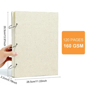 Linen cover ring-bound sketchbook with 120 pages and 160 GSM, 28.5x35.5cm.