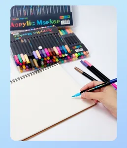 Close-up detail of double-ended quick-dry acrylic markers for creative hand drawing