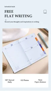Detalle de la agenda 2025 A5 con escritura plana de 180 grados y diseño en español