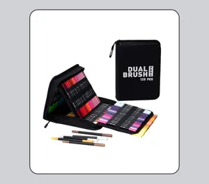 120 pieces dual brush pen set with black carrying case for professional drawing